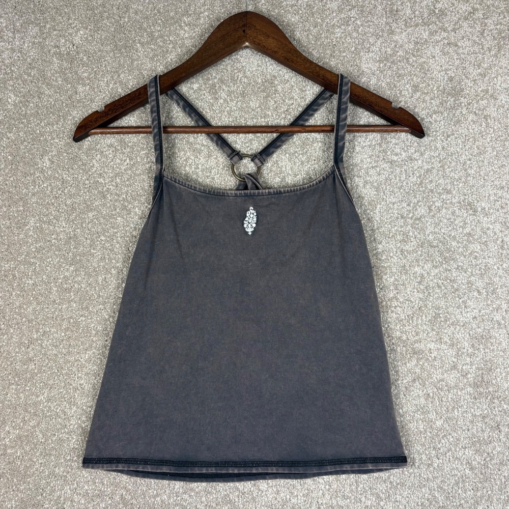 FP Movement Free People Washed Black O-Ring Strappy Back Tank Top Medium